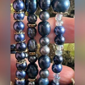 Set of 4 Blue Iris mother of pearl colored bracelets w/charms